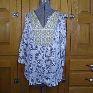 The Limited neutral pattern satin popover blouse